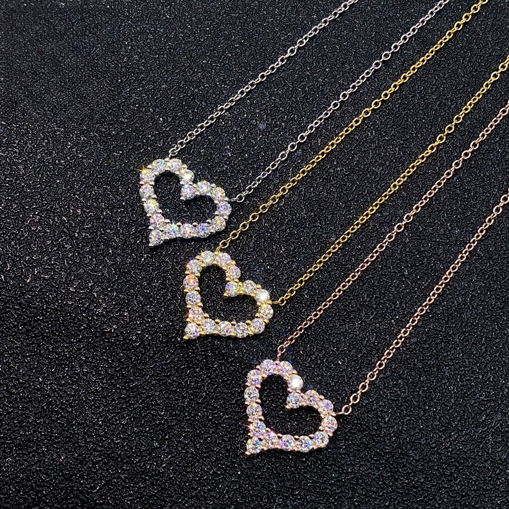 S925 Sterling Silver Heart Moissanite Necklace | D-Color Heart Cut Pendant | Caratix