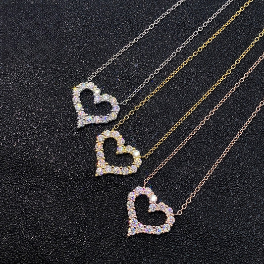S925 Sterling Silver Heart Moissanite Necklace | D-Color Heart Cut Pendant | Caratix