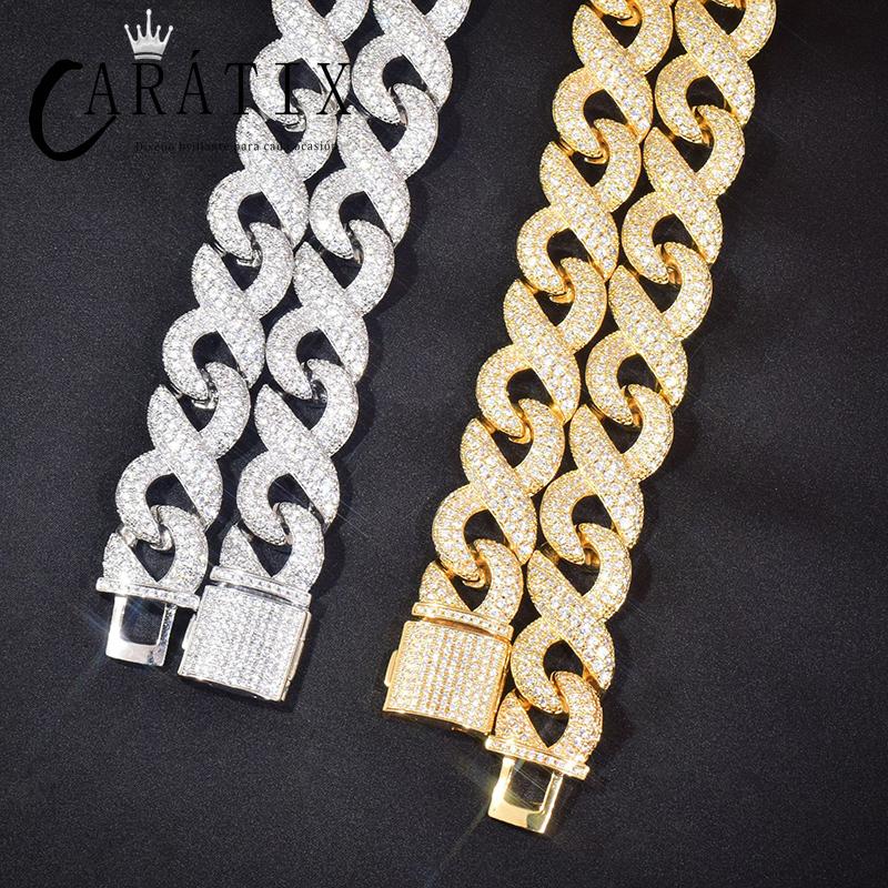 CARÁTIX - 15mm Hip Hop 5A+ CZ Stone Bling Iced Out Infinity Round Cuban Link Chain Necklace for Men Rapper Jewelry Golden Silver Color Valentine's Day Gift for Men & Girls & Boys Mothers' Day Gift #Springtok