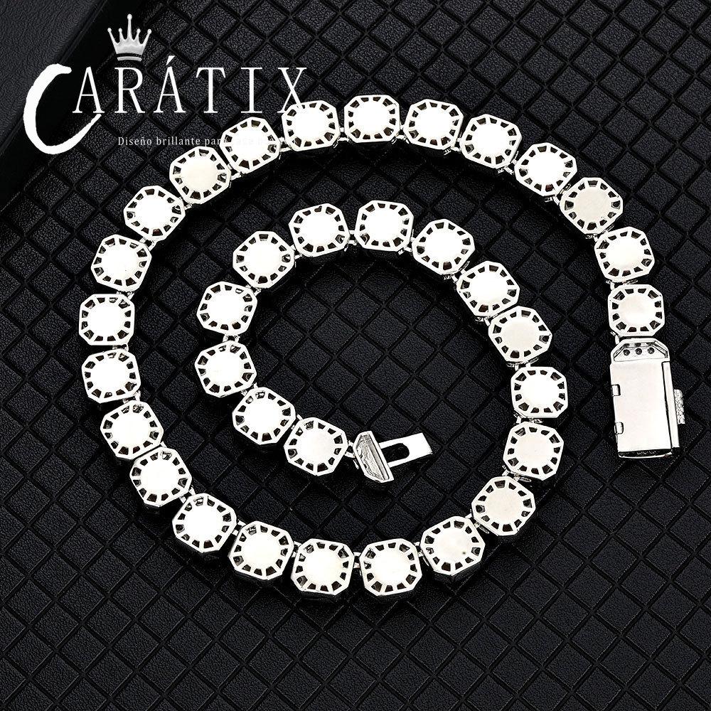 CARÁTIX - 12MM Silver Plated  Blue CZ Jumbo Square Sparkling Cluster Cubic Zirconia Tennis Link Chains for Men Valentine's Day Gift for Men & Girls & Boys Mothers' Day Gift #Springtok