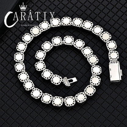 CARÁTIX - 12MM Silver Plated  Blue CZ Jumbo Square Sparkling Cluster Cubic Zirconia Tennis Link Chains for Men Valentine's Day Gift for Men & Girls & Boys Mothers' Day Gift #Springtok