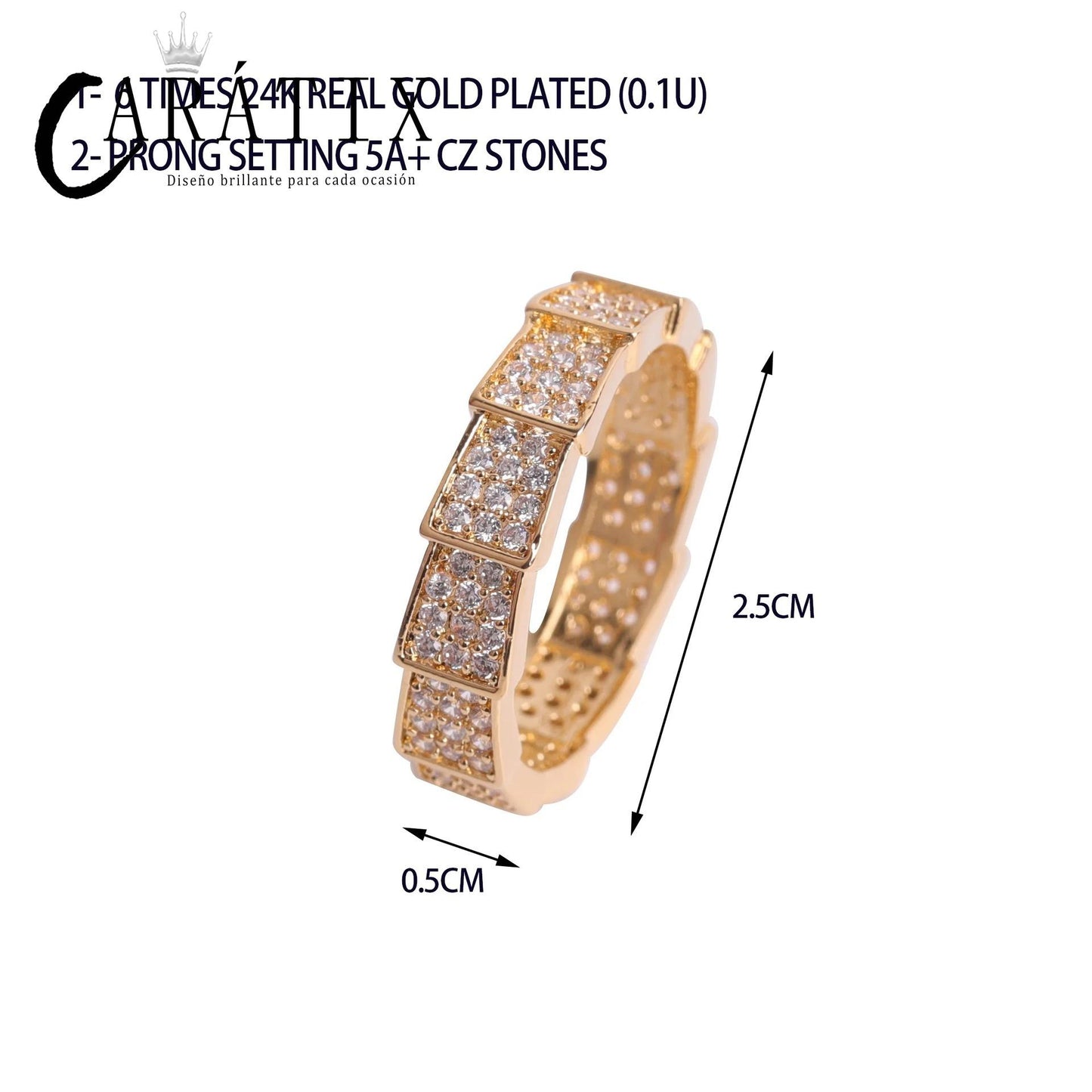 Caratix-Hip Hop Full Brick Snake Ring True Electroplating Simple Fashion Personality Hipster Ring High Quality Hip Hop Ring