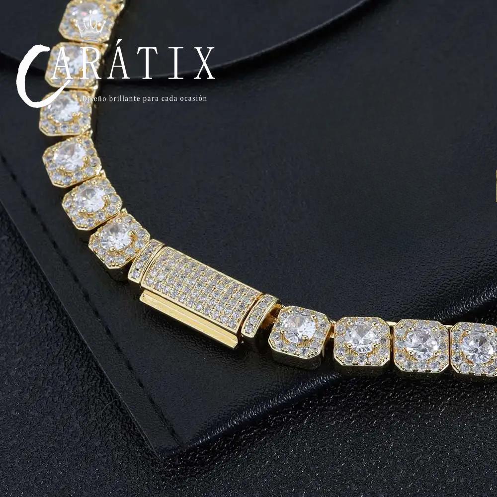 CARÁTIX - 7MM 5A Zircon Cluster Tennis Chain  Square Sparkling CZ Link Necklace Anniversary gift for him or her Valentine's Day Gift for Men & Girls & Boys Mothers' Day Gift #Springtok