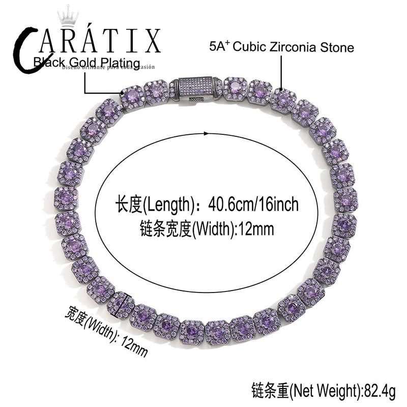 CARÁTIX Purple CZ Tennis Chain | 12mm Iced Out Square Link Bracelet & Necklace for Men