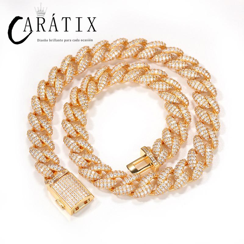 CARÁTIX 12mm 3-Row Cuban Chain | CZ Iced Out Hip Hop Necklace for Men