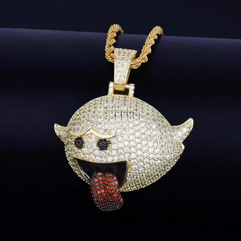 Iced Out "Tongue Out" Goblin Pendant Premium Copper CZ Naughty Elf Jewelry Caratix - CaratixJewelry