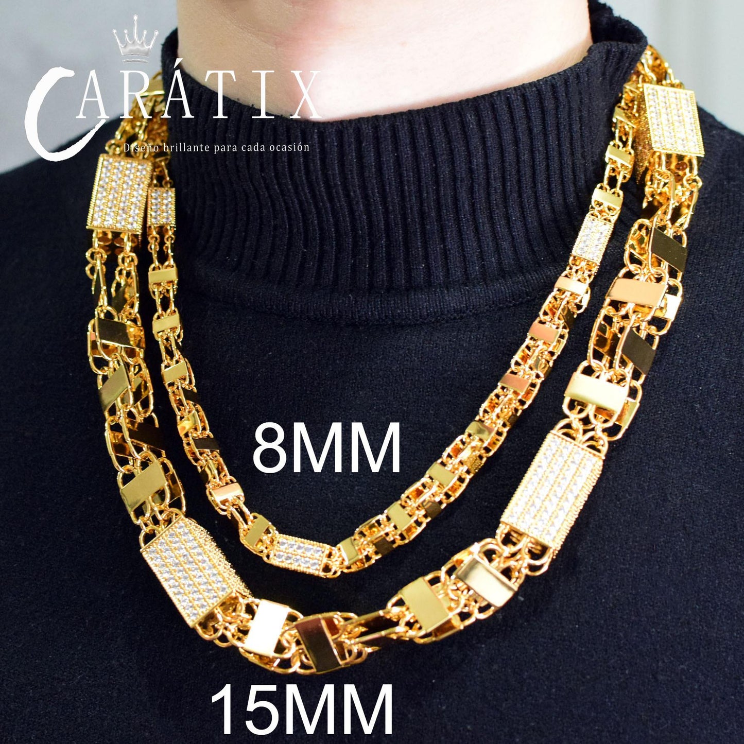 CARÁTIX Square Box Chain Necklace – AAAAA Zircon Iced Out Hip Hop Bling Jewelry for Men | Multi-Size Chino Link Chain