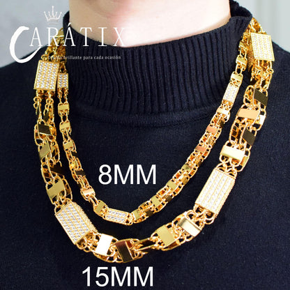 CARÁTIX Square Box Chain Necklace – AAAAA Zircon Iced Out Hip Hop Bling Jewelry for Men | Multi-Size Chino Link Chain