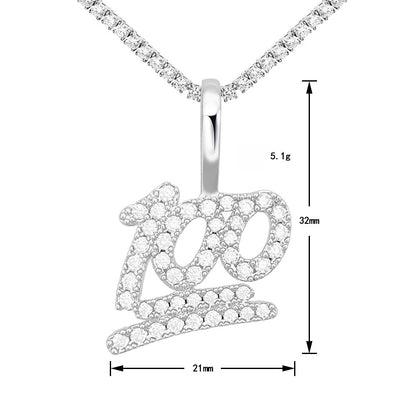 Iced Out 100 Number Pendant | Men's Gold Plated Hip Hop 100 Charm | Caratix