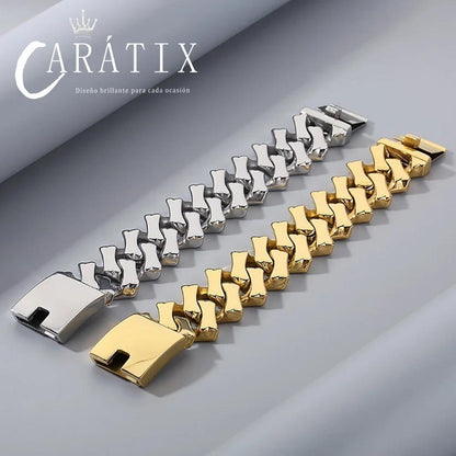 CARÁTIX - 32mm Width Stainless Steel  Golden-Plated Cuban Chain Necklace Fashionable And Personalized Jewelry For Men Gift Valentine's Day Gift for Men & Girls & Boys Mothers' Day Gift #Springtok