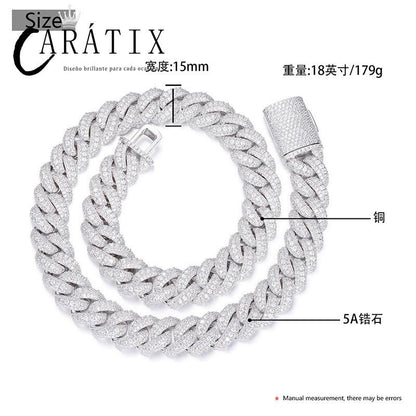 CARÁTIX 15mm Bubble Cuban Link Chain Necklace – 5A+ CZ Iced Out Hip Hop Bling Jewelry for Men | Solid Rapper Gift