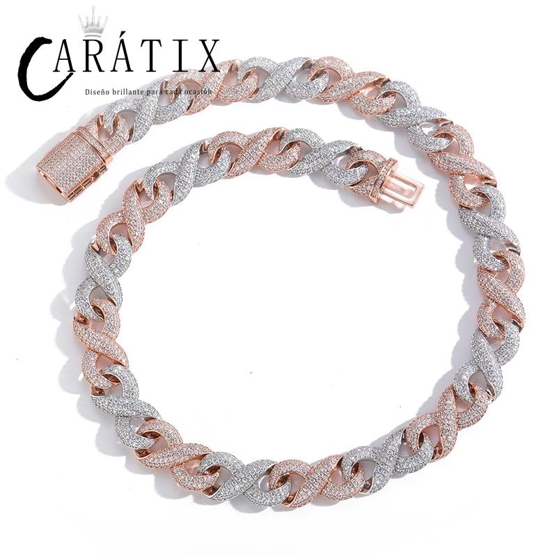 CARÁTIX Blue & White Two Tone Cuban Chain | 5A+ CZ Iced Out Infinity Hip Hop Necklace for Men