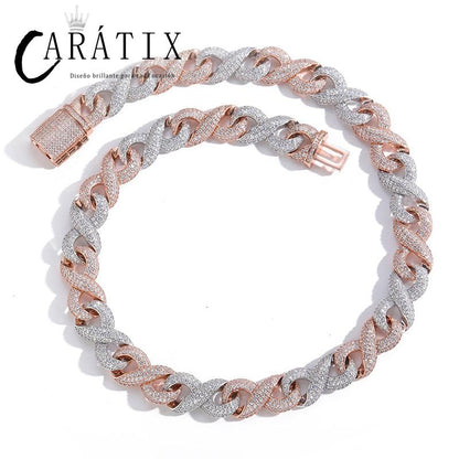 CARÁTIX Blue & White Two Tone Cuban Chain | 5A+ CZ Iced Out Infinity Hip Hop Necklace for Men