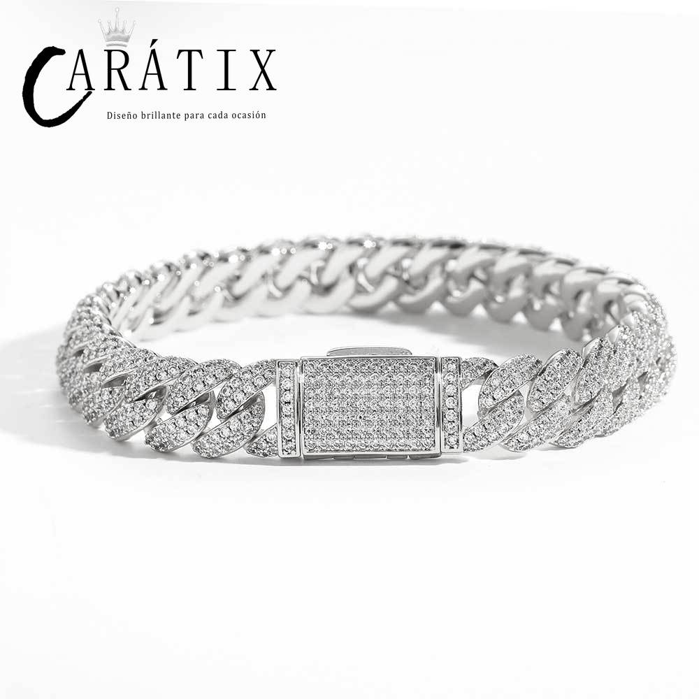 CARÁTIX - 10MM Mens  Luxury 5A CZ Miami Cuban Necklace Argenteous Plated Cuban Link Bracelet Gift Valentine's Day Gift for Men & Girls & Boys Mothers' Day Gift #Springtok