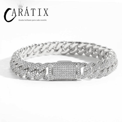 CARÁTIX - 10MM Mens  Luxury 5A CZ Miami Cuban Necklace Argenteous Plated Cuban Link Bracelet Gift Valentine's Day Gift for Men & Girls & Boys Mothers' Day Gift #Springtok
