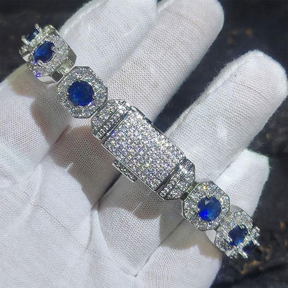 CARÁTIX -Luxury 12MM Colorful  Zircon Tennis Chain Bracelet Shiny CZ Silver plated Women's Fashion Jewelry Bangle Couple Valentine's Day Gift for Men & Girls & Boys Mothers' Day Gift #Springtok