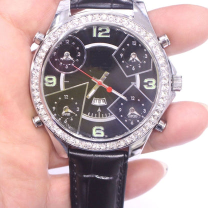 Rhinestone Starburst Watch Big Face Unisex Leather | Caratix