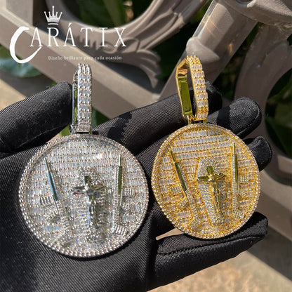 CARÁTIX -Solid Back Necklace Iced Out Pendant Gun Jesus Big Circle Charms Real  Hip Hop Jewelry 2025 Trend Valentine's Day Gift for Men & Girls & Boys Mothers' Day Gift #Springtok