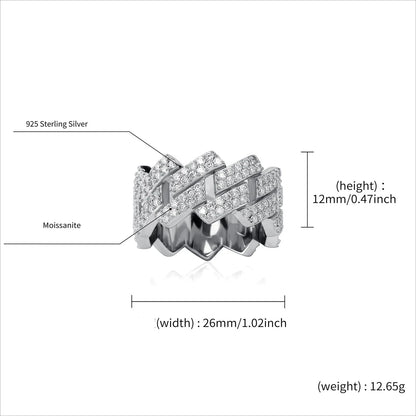 S925 Sterling Silver Moissanite Ring | Men's Iced Out Band Size 7-11 | Caratix