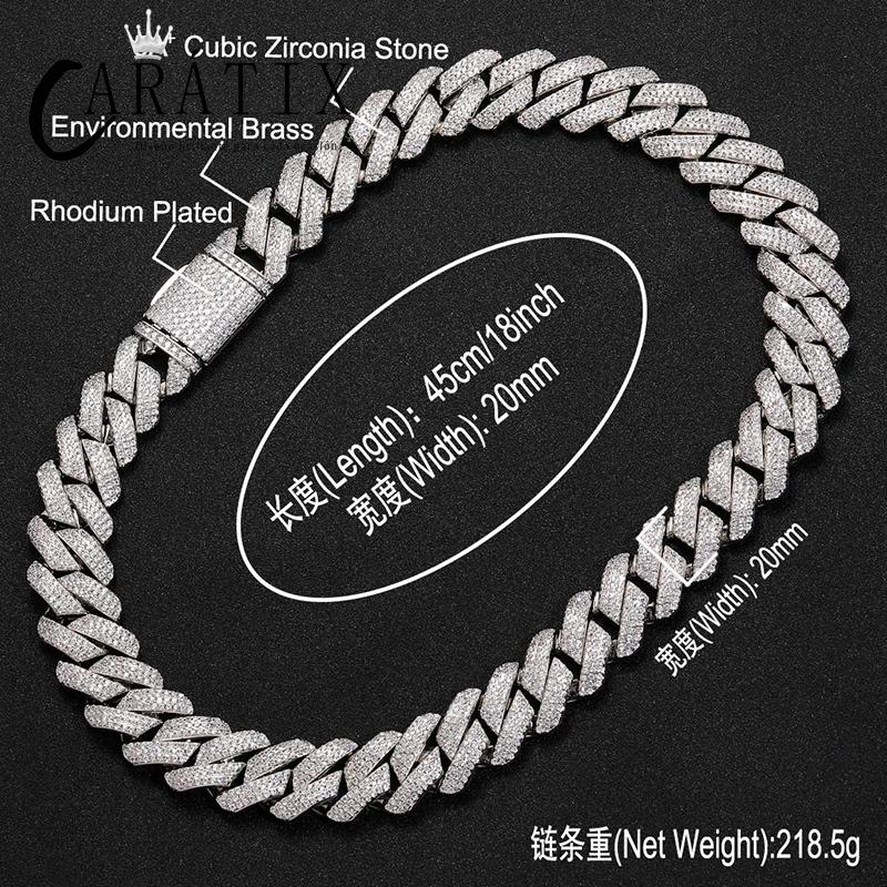 CARÁTIX 20mm Iced Out Cuban Link Chain Necklace – 3 Row CZ Heavy Rhombus Hip Hop Bling Jewelry for Men | Rapper Gift