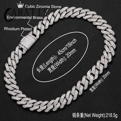 CARÁTIX 20mm Iced Out Cuban Link Chain Necklace – 3 Row CZ Heavy Rhombus Hip Hop Bling Jewelry for Men | Rapper Gift