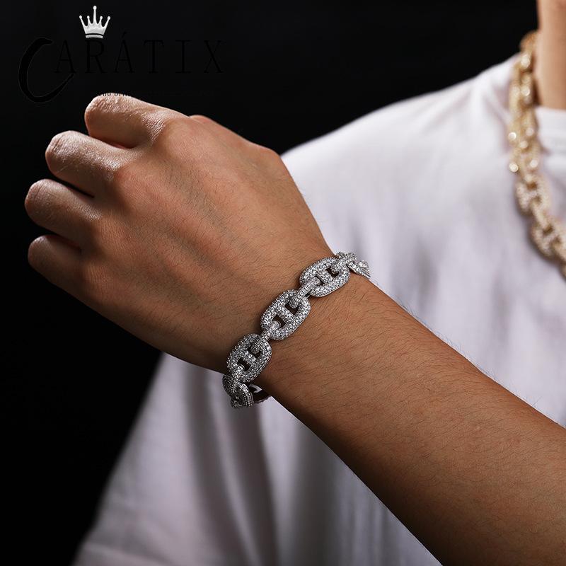 CARÁTIX Geometric Lock Chain | 14mm 5A+ CZ Iced Out Hip Hop Necklace for Men