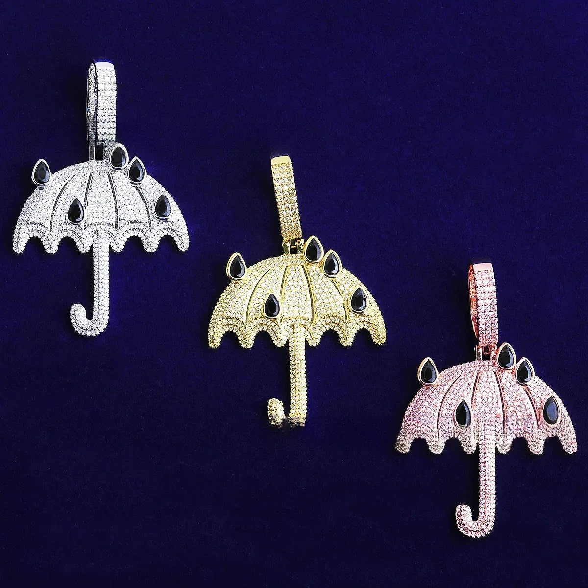 Iced Out "Umbrella" Pendant Necklace | Men's Real Copper CZ Hip Hop Jewelry - CaratixJewelry