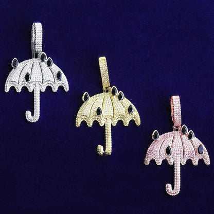 Iced Out "Umbrella" Pendant Necklace | Men's Real Copper CZ Hip Hop Jewelry - CaratixJewelry
