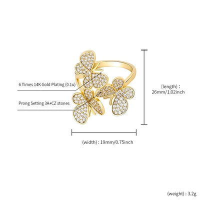 Triple Butterfly Adjustable Ring | Iced Out Micro-Pave Band | Caratix