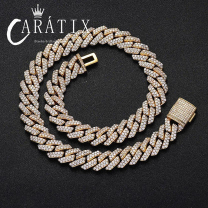 CARÁTIX 15mm White Plated Cuban Link Chain Necklace – Cubic Zirconia Iced Out Hip Hop Choker Jewelry for Men | Gift