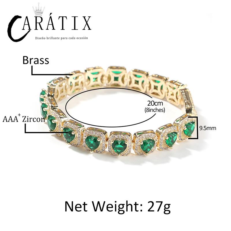 CARÁTIX - Hip Hop 3A+ CZ Stone Paved Bling Iced Out 9.5mm Heart Tennis Link Chain Bracelets Necklaces for Men Women Unisex Rapper Jewelry Valentine's Day Gift for Men & Girls & Boys Mothers' Day Gift #Springtok