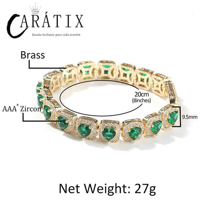 CARÁTIX - Hip Hop 3A+ CZ Stone Paved Bling Iced Out 9.5mm Heart Tennis Link Chain Bracelets Necklaces for Men Women Unisex Rapper Jewelry Valentine's Day Gift for Men & Girls & Boys Mothers' Day Gift #Springtok