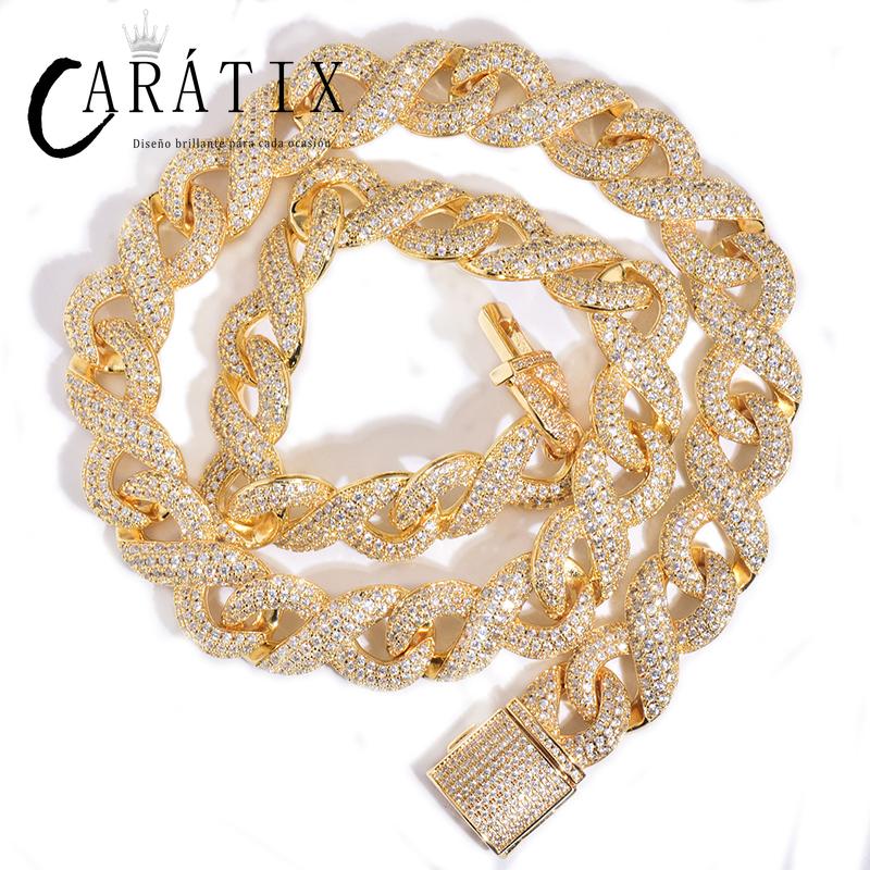 CARÁTIX - 15mm Hip Hop 5A+ CZ Stone Bling Iced Out Infinity Round Cuban Link Chain Necklace for Men Rapper Jewelry Golden Silver Color Valentine's Day Gift for Men & Girls & Boys Mothers' Day Gift #Springtok