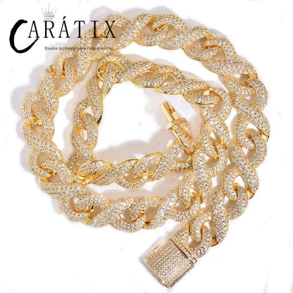 CARÁTIX - 15mm Hip Hop 5A+ CZ Stone Bling Iced Out Infinity Round Cuban Link Chain Necklace for Men Rapper Jewelry Golden Silver Color Valentine's Day Gift for Men & Girls & Boys Mothers' Day Gift #Springtok