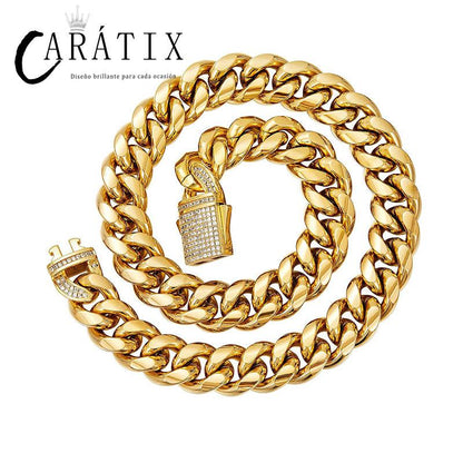 CARÁTIX 6–14mm Stainless Steel Cuban Chain | CZ Zircon Heavy Hip Hop Necklace for Men