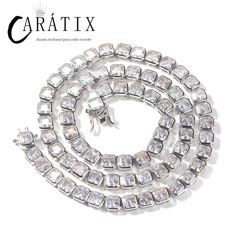 CARÁTIX 1-Row Square Tennis Chain | AAA CZ Iced Out Hip Hop Necklace for Men