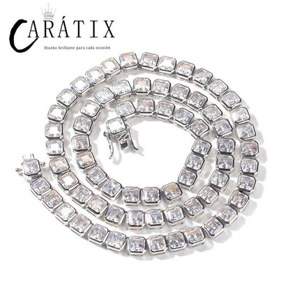 CARÁTIX 1-Row Square Tennis Chain | AAA CZ Iced Out Hip Hop Necklace for Men