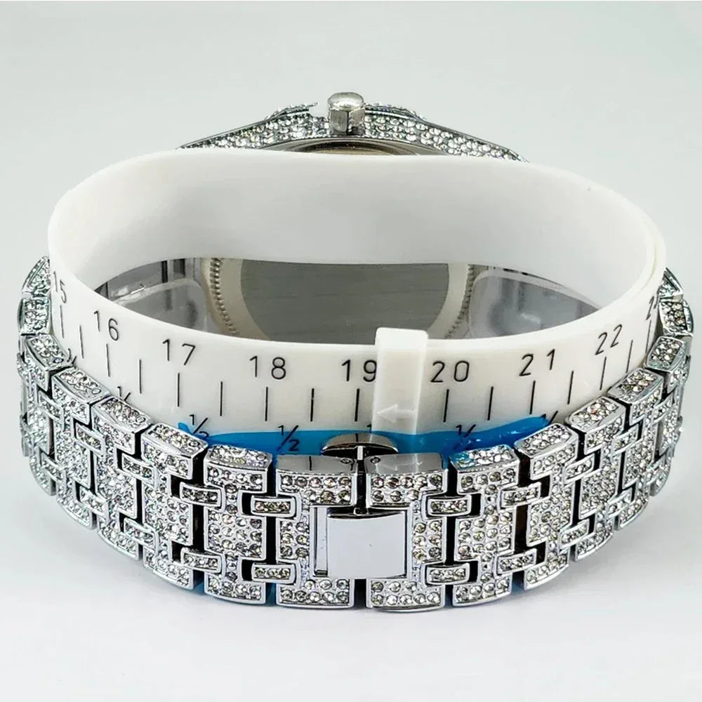 Luxury Octagonal Gold Watch for Men | Blue Numerals Full Iced Out Watch | Waterproof Calendar Hip Hop Wristwatch | Caratix - CaratixJewelry