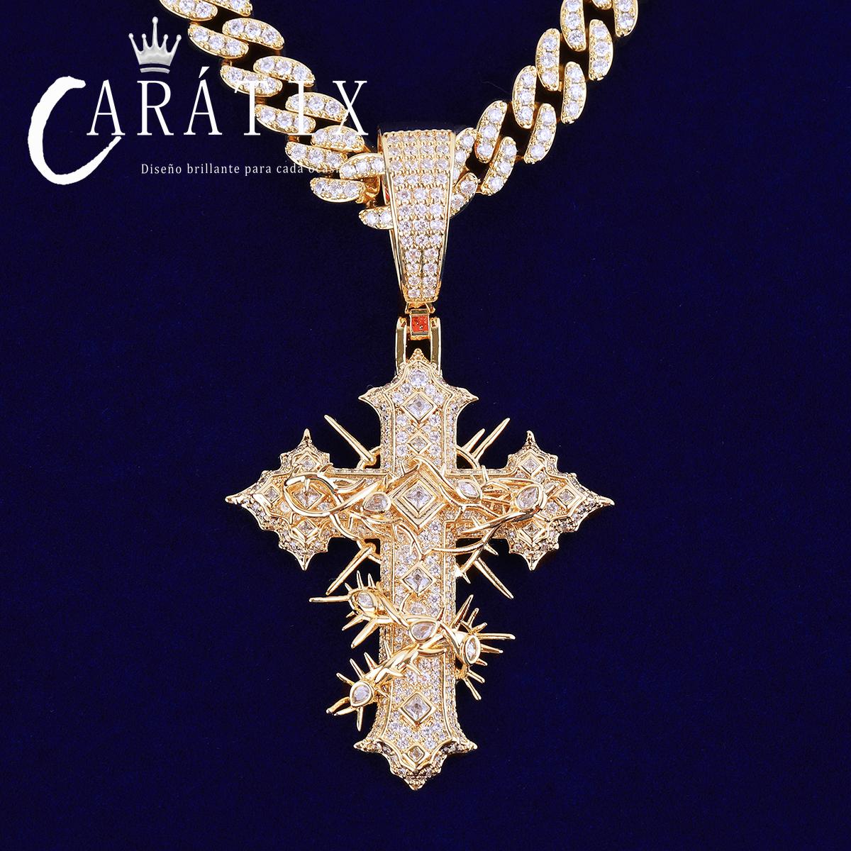 CARÁTIX Bubble Letter Iced Out Rattan Cross Pendant – Hip Hop Necklace Jewelry for Men & Women