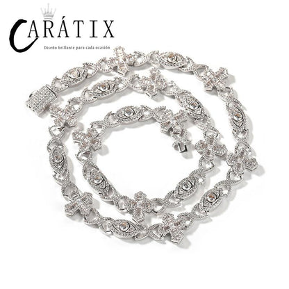 CARÁTIX - 7"-20" Hip Hop 5A+ CZ Stone Paved Bling Iced Out Devil Eye Cross Link Chain Bracelet for Men Women Rapper Jewelry  Valentine's Day Gift for Men & Girls & Boys Mothers' Day Gift #Springtok