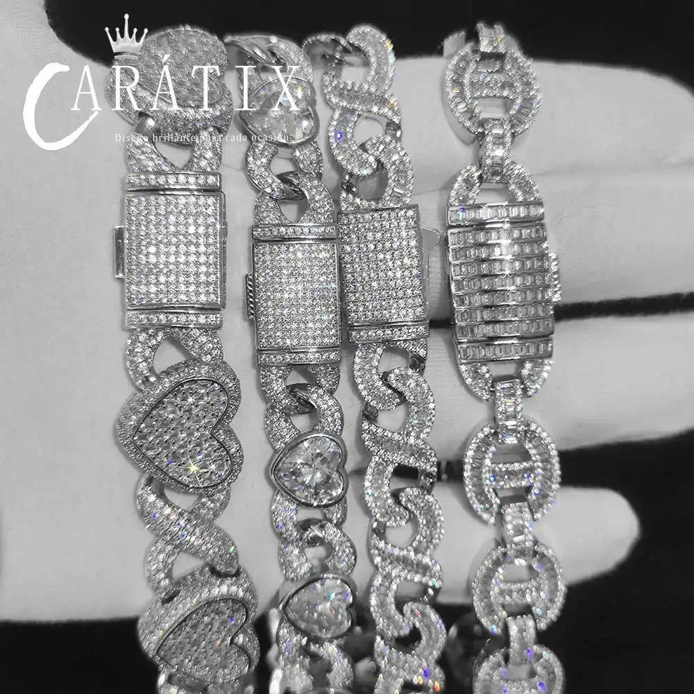 CARÁTIX – 15mm 4-Row Cuban Link Chain Necklace | White CZ Prong Hip Hop Jewelry for Men