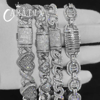 CARÁTIX – 15mm 4-Row Cuban Link Chain Necklace | White CZ Prong Hip Hop Jewelry for Men