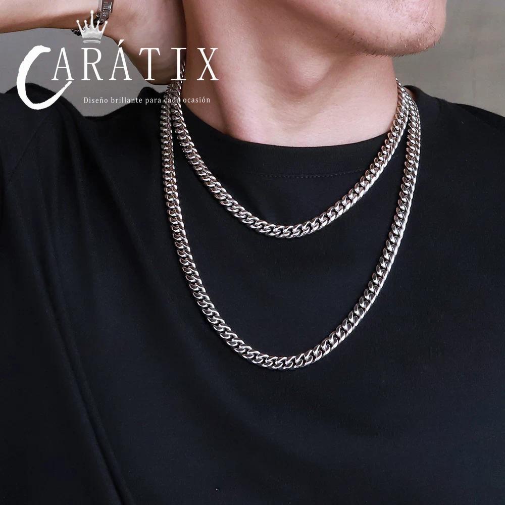 CARÁTIX - Hip Hop Cuban Curb Link Mens Miami Stainless Steel   Chain Necklace Jewelry Gift For Him 6/8/10/12MM Valentine's Day Gift for Men & Girls & Boys Mothers' Day Gift #Springtok