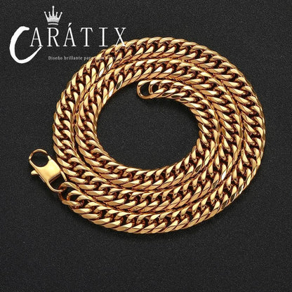 CARÁTIX - High Polish Hip Hop Jewelry PVD Plated Stainless Steel Cuban Chain Necklace Miami Men 7mm 9mm Cuban Link Chain Valentine's Day Gift for Men & Girls & Boys Mothers' Day Gift #Springtok