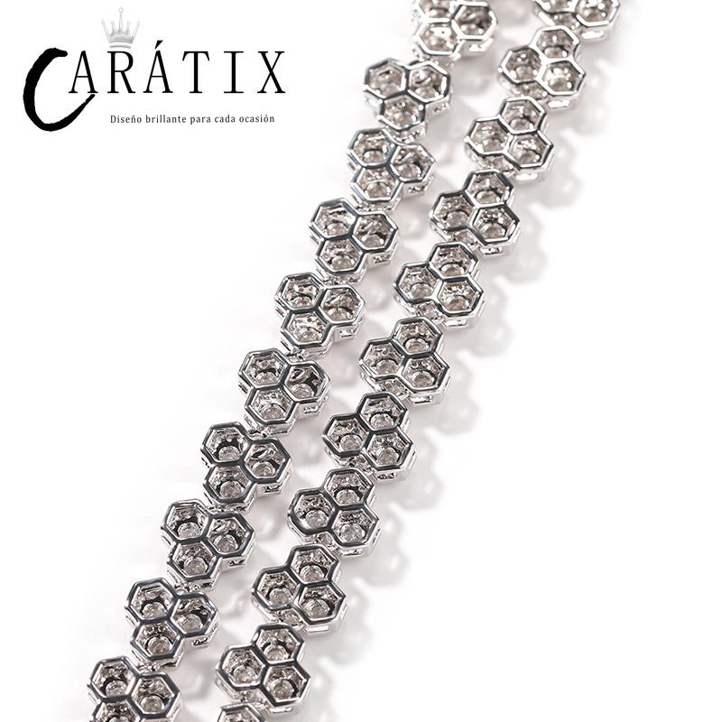 CARÁTIX Honeycomb Tennis Chain | 3A+ CZ Iced Out Hip Hop Necklace for Men (Gold Silver)