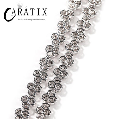 CARÁTIX Honeycomb Tennis Chain | 3A+ CZ Iced Out Hip Hop Necklace for Men (Gold Silver)