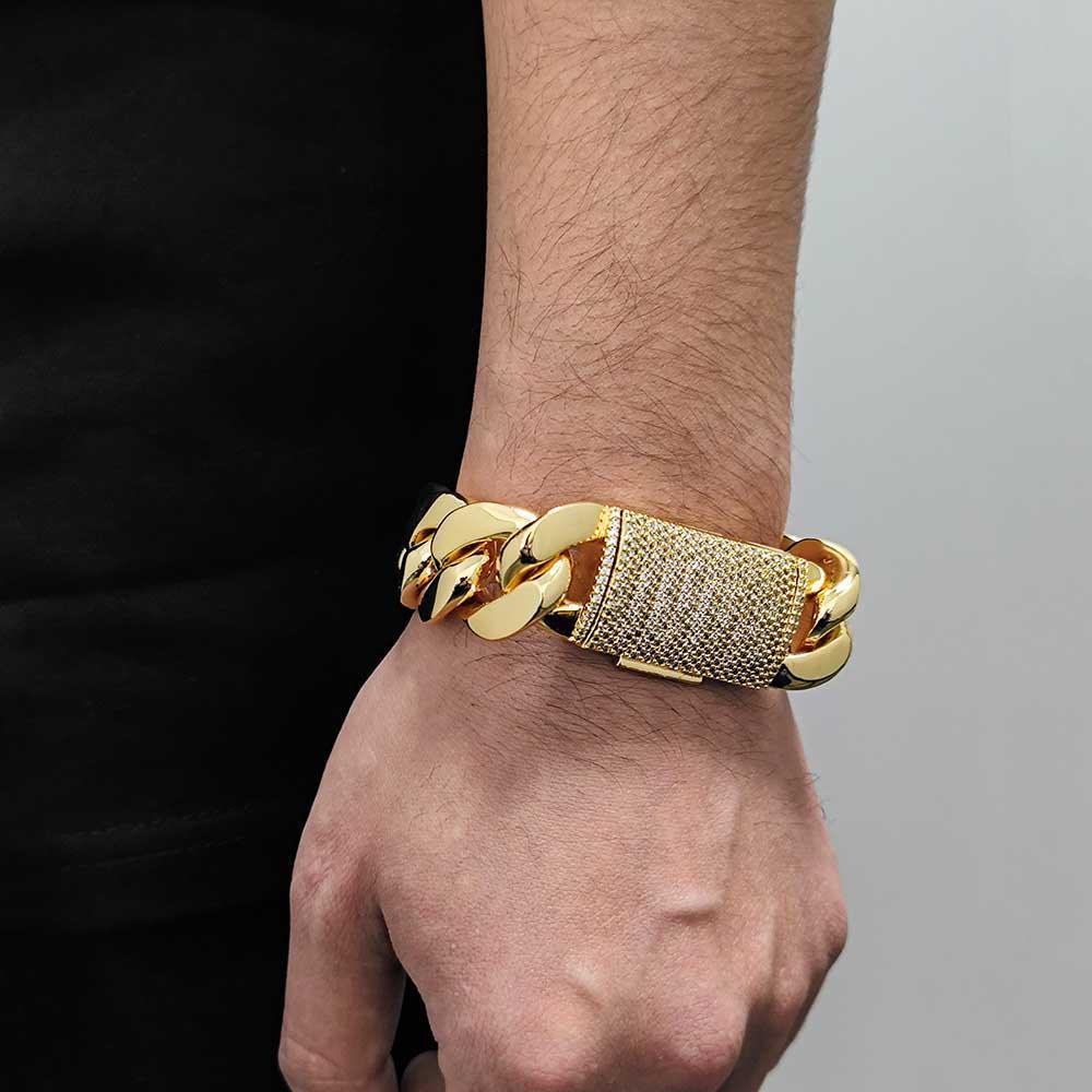 CARÁTIX 12mm/22mm Lock Miami Cuban Link Chain Necklace – 5A CZ Iced Out Hip Hop Bling Jewelry for Men | Brass Thick Design - CaratixJewelry
