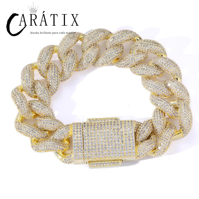 CARÁTIX Iced Out Round CZ Cuban Miami Link Chain Necklace – Hip Hop Jewelry in Gold & Silver for Men & Women