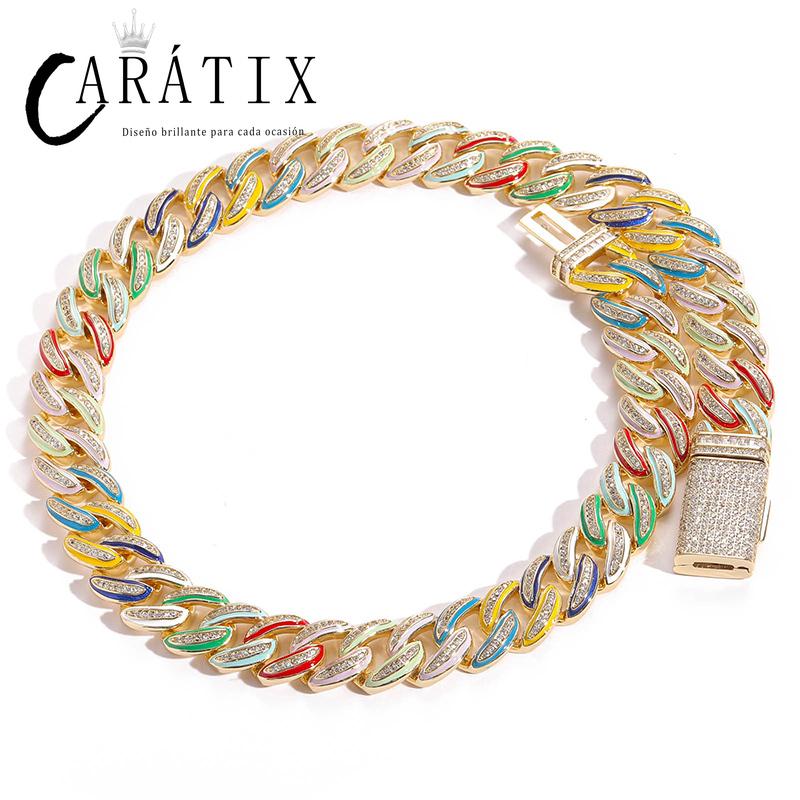 CARÁTIX 15mm Color Drip Cuban Chain | 3A+ CZ Iced Out Hip Hop Necklace for Men