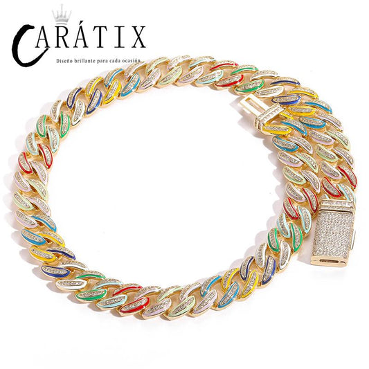 CARÁTIX 15mm Color Drip Cuban Chain | 3A+ CZ Iced Out Hip Hop Necklace for Men